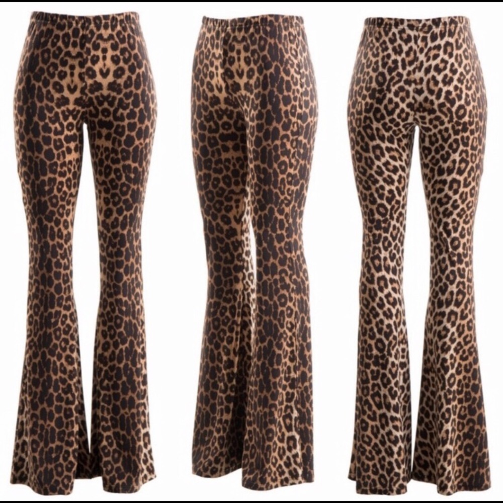 Leopard Bell Bottoms. Size Small, Medium, Large.